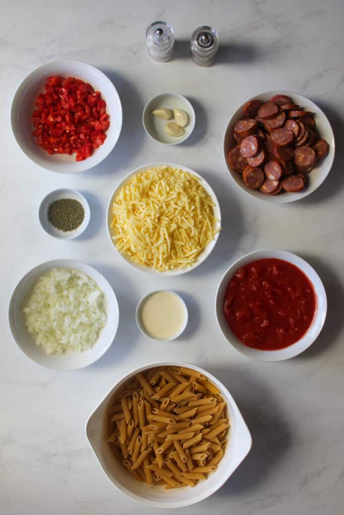 Chorizo Pasta Bake ingredients