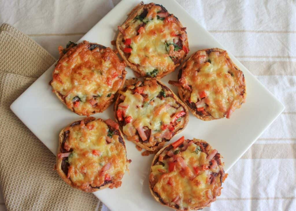 Freezer Friendly Mini Pizzas on a white plate