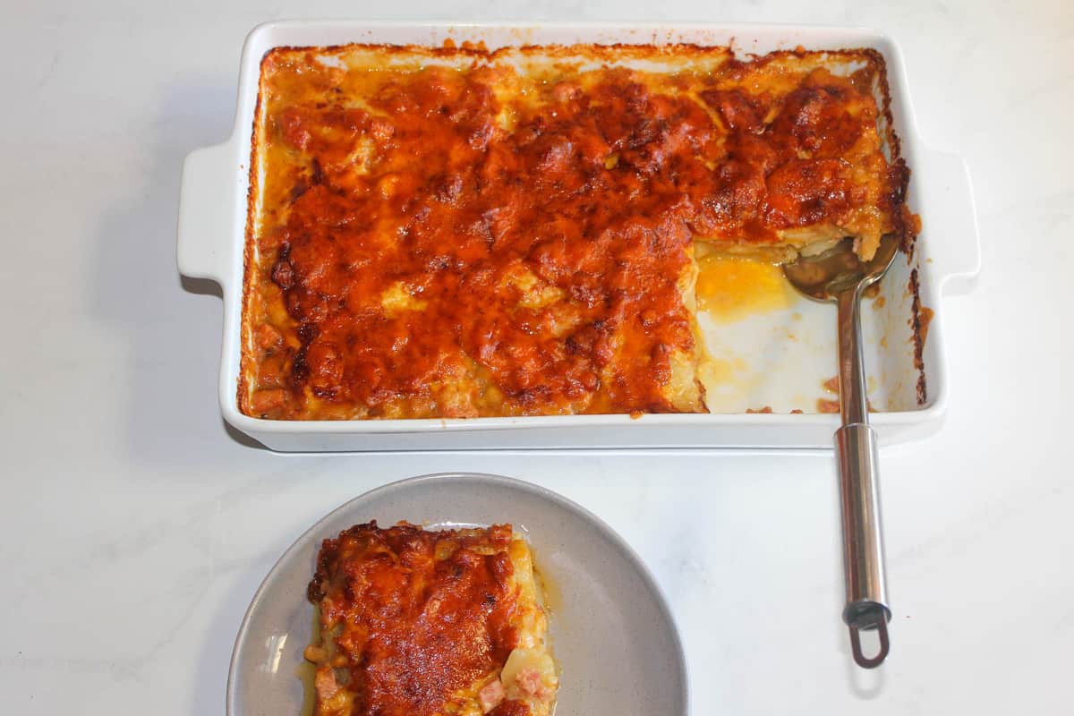 Potato Bake cooked and plated up