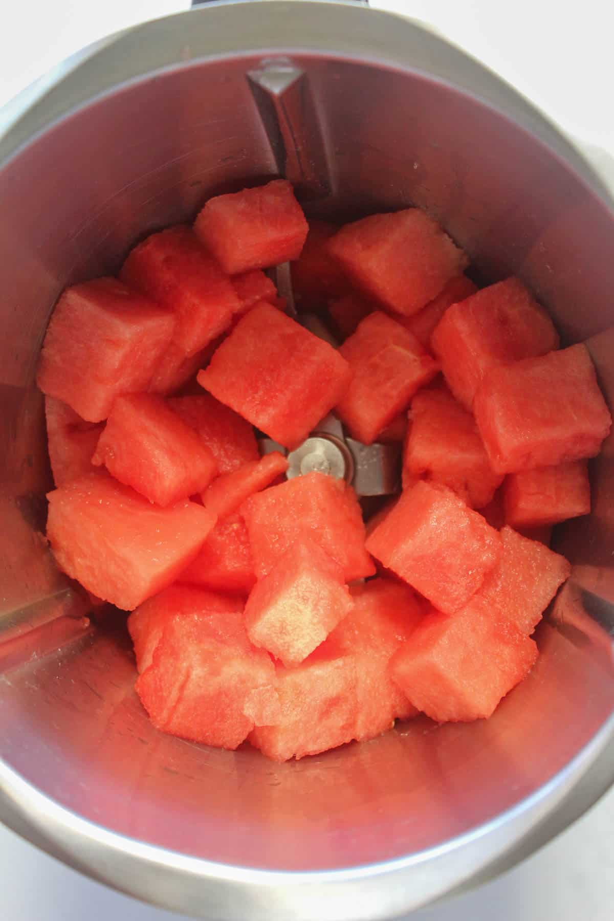 Watermelon pieces in a Thermomix bowl