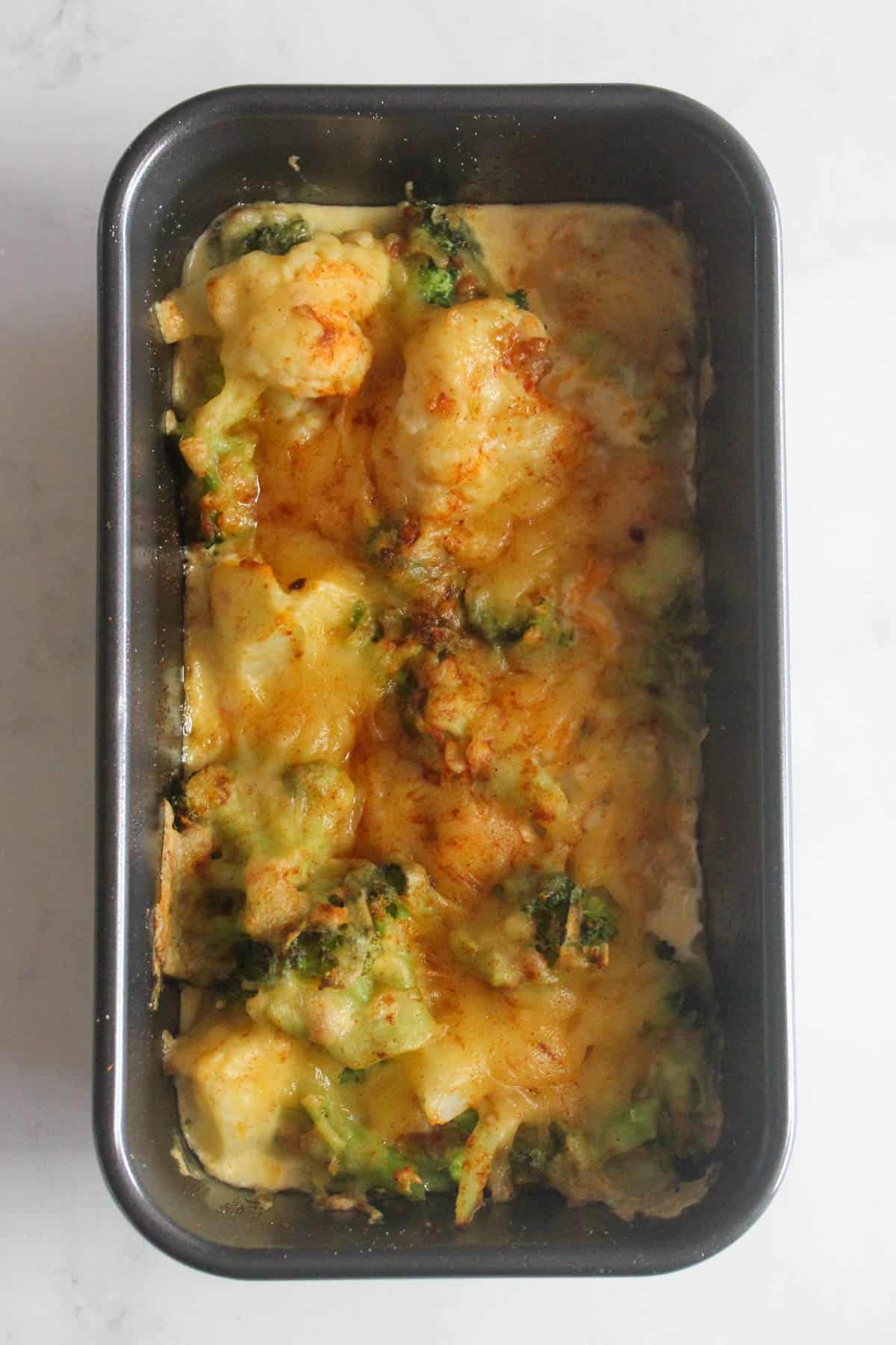 Broccoli and cauliflower cooked in baking dish