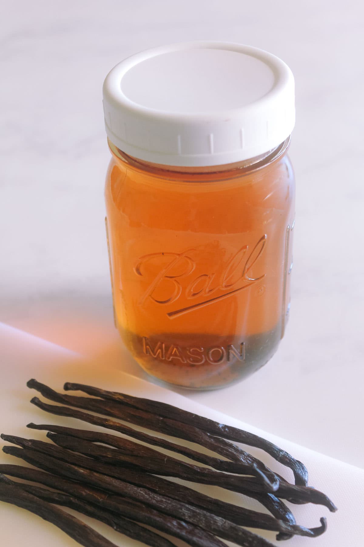 This shows the final product for the recipe with vanilla beans used in the recipe.
